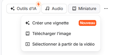 Menu Miniature de Submagic : créer une vignette, télécharger une image, sélectionner dans la vidéo