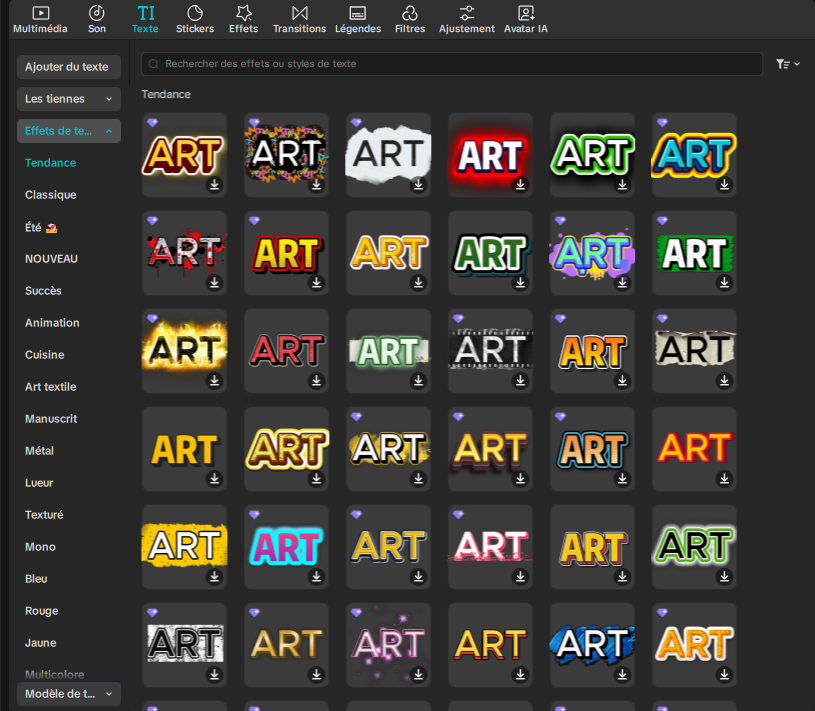Galerie d'effets de texte de CapCut