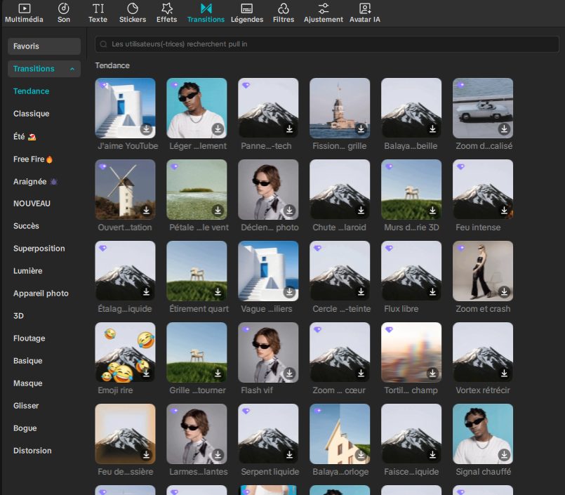 Galerie de transitions de CapCut