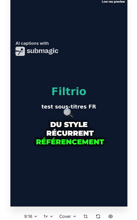 Capture Submagic affichant correctement « récurrent » et « référencement »